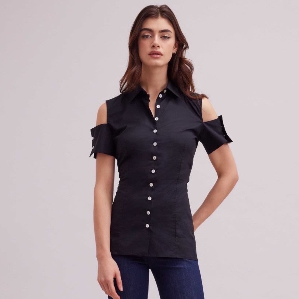 NWT ANNE FONTAINE Abstrait Button Up Shirt Top Blouse Black